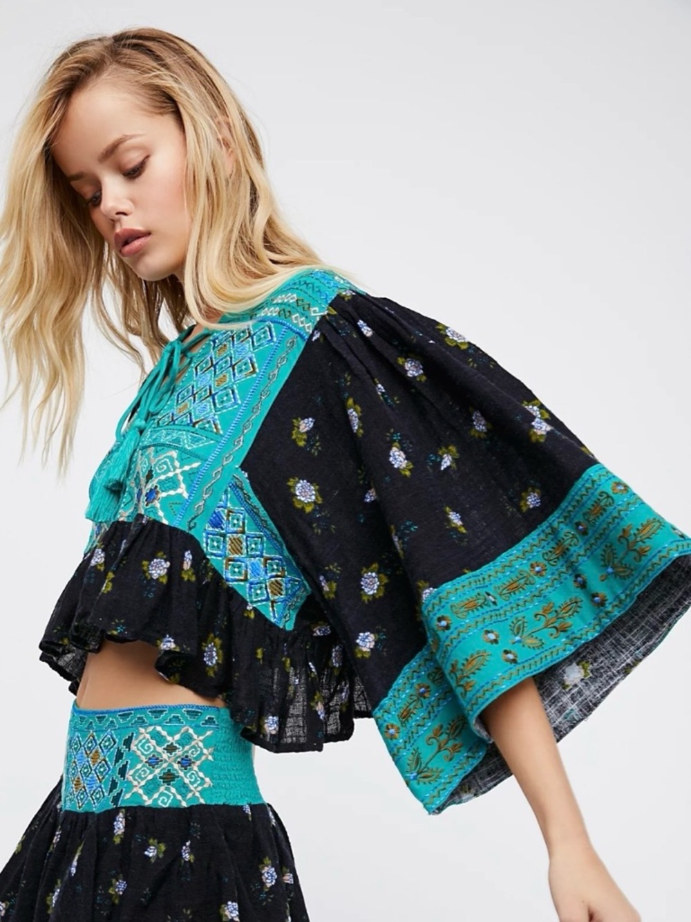 Free People Kissed By The Sun Embroidered Crop Top